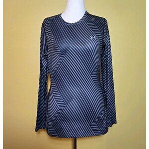 Under Armour Womens Cold Gear Long Sleeve Fitted Shirt Large‎ Stripes Black Gray